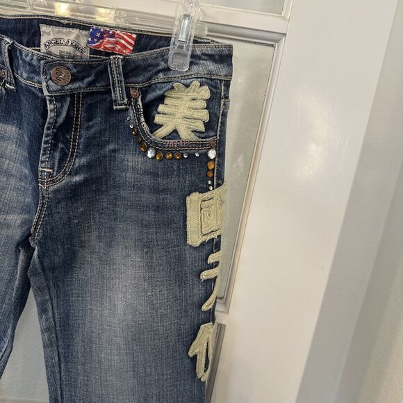 Y2K Angel Jeans Women's 7 Embroidered Boot Cut Embellished - Picture 5 of 13